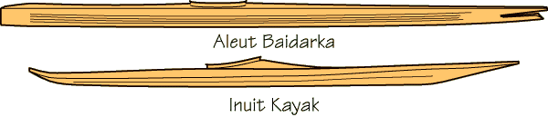 Picture of Aleut Baidarka and Inuit skin on frame kayak