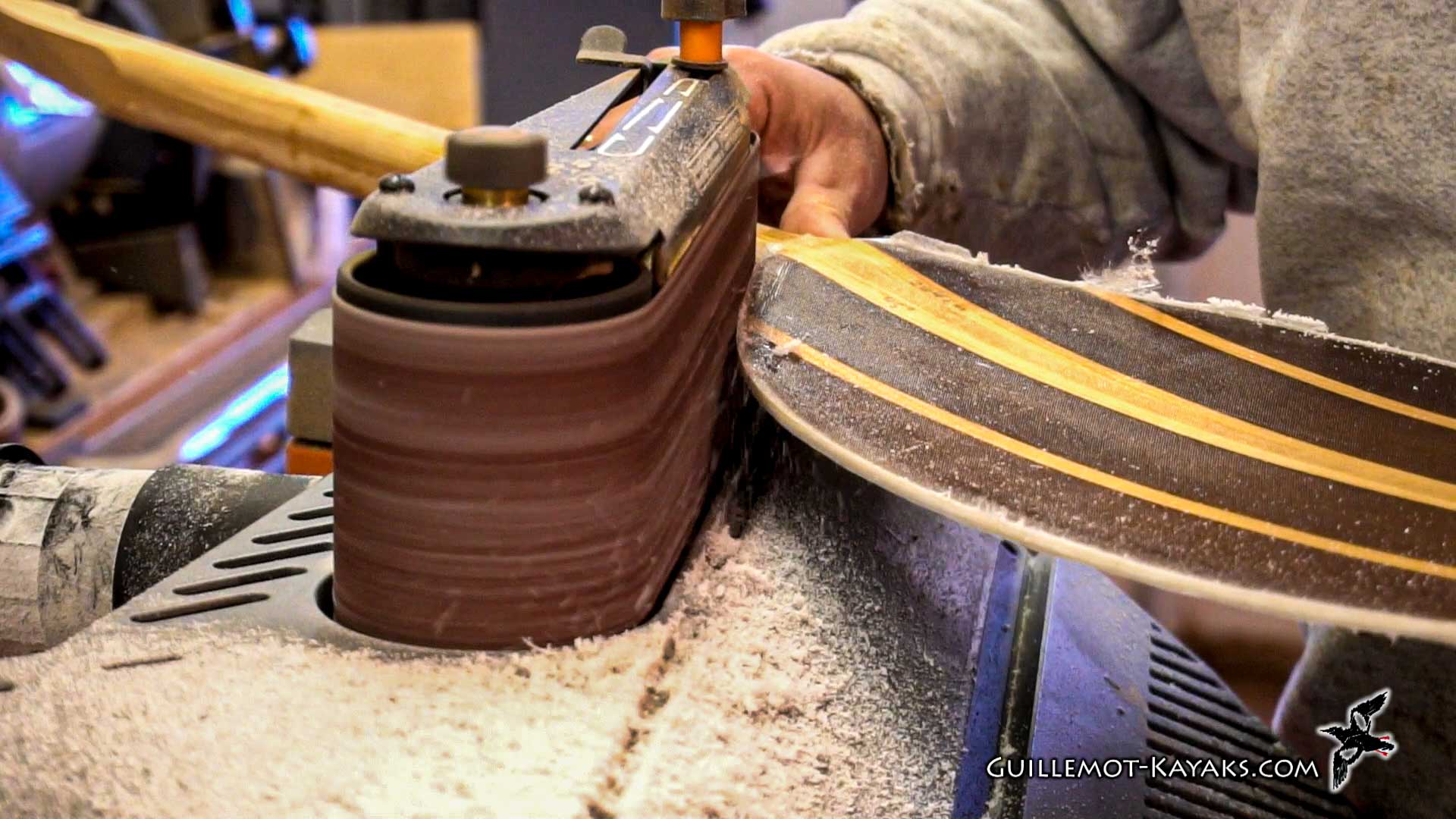 Sanding fiberglass around kayak paddle blade