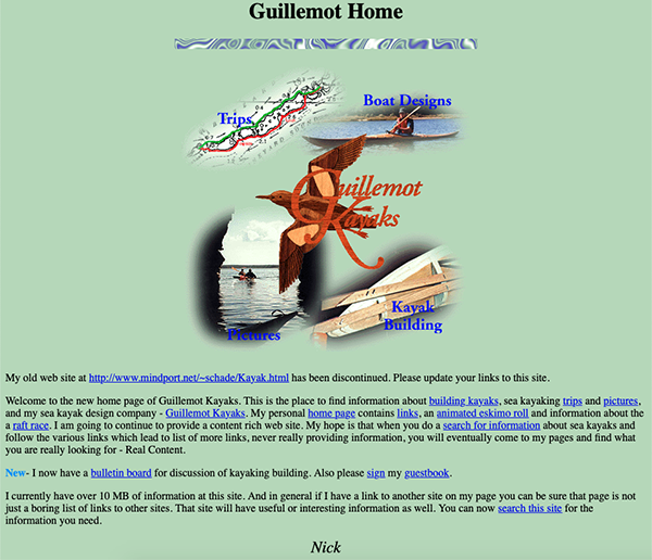 Original Guillemot-Kayaks.com home page