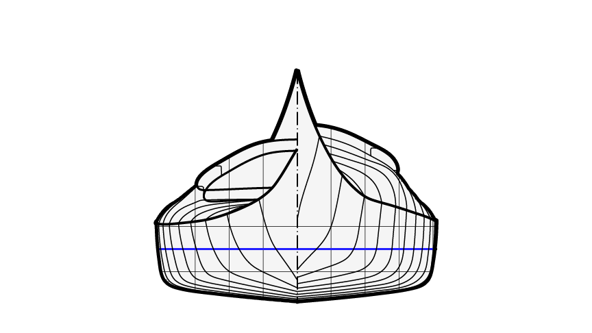 Night Heron Double Sea Kayak Bow View Drawing