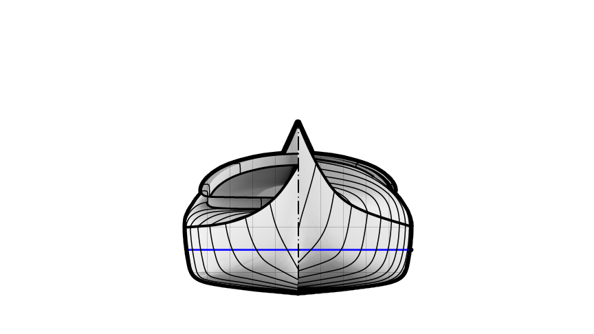 Night Heron Strip Built Sea Kayak End View
