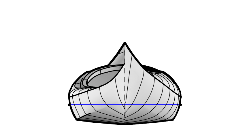 Petrel Play Strip Built Recreational Sea Kayak Bow View Drawing