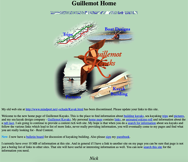 Guillemot Kayaks First Web Page