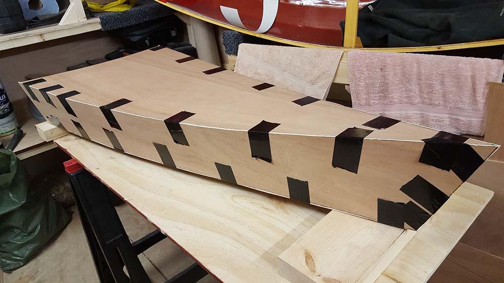 Taped together kayak parts