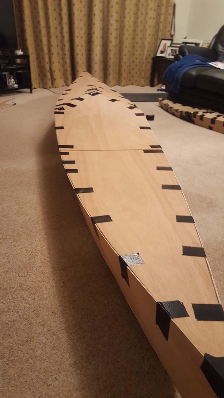 Checking alignment of kayak pieces