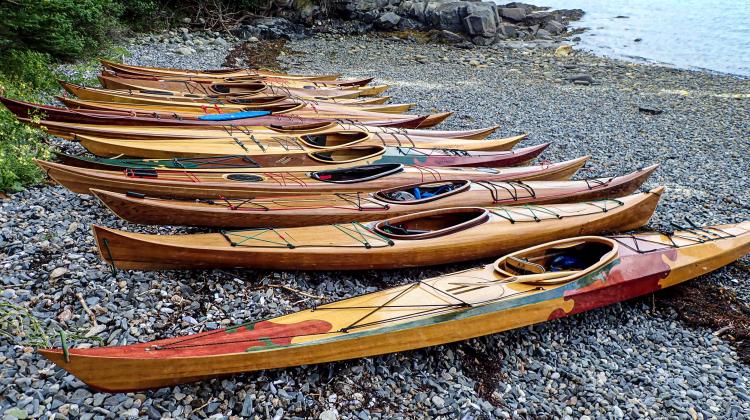 Wood kayaks on the beach